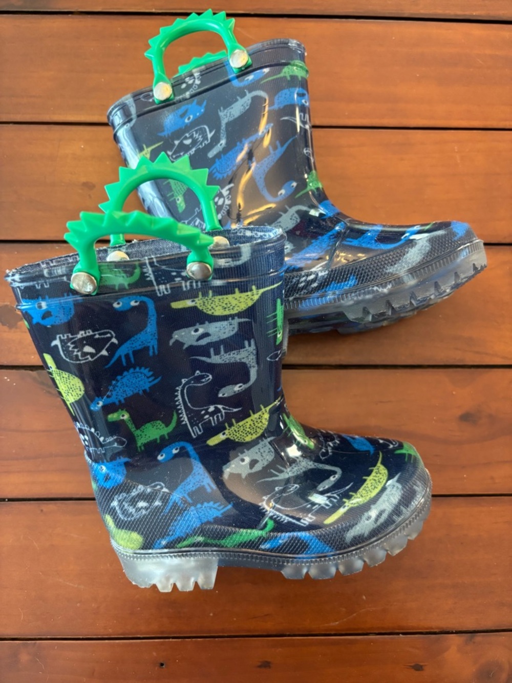 Toddler Dinosaur Rain Boots with Green Handles